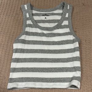 Hollister Women's Tank Top in Gray and White Stripes